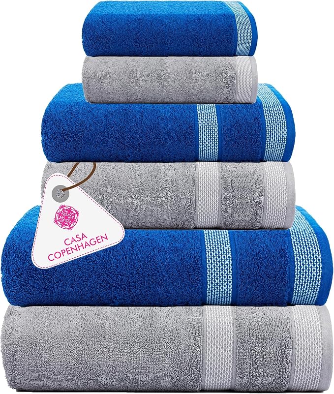 CASA COPENHAGEN Solitaire 6Pcs 100% Egyptian Cotton Large Designer Towels Gift by CASACOPENHAGEN