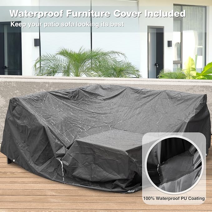 Outdoor Furniture Set, 6 Pieces Outdoor Couch Sectional, L Shaped Metal Patio - Image 9