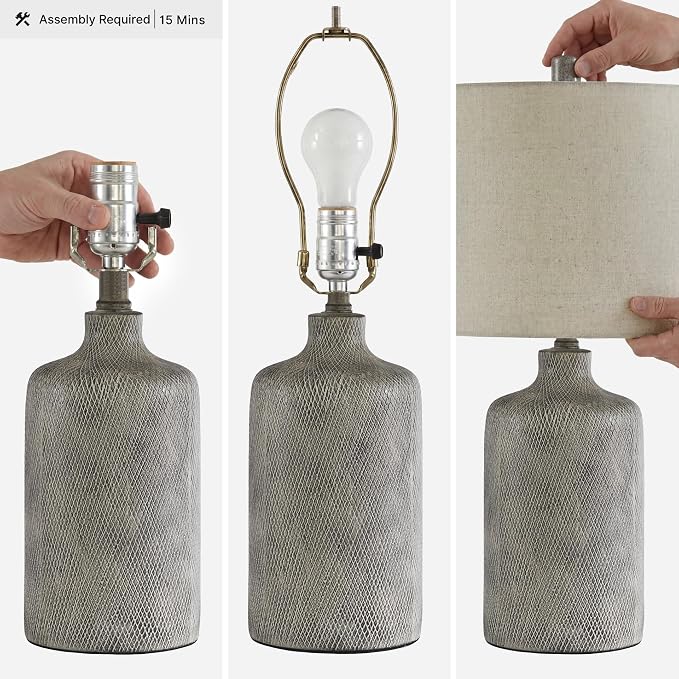 Signature Design by Ashley Linus Modern 25" Ceramic Table Lamp, Natural Stone - Image 3
