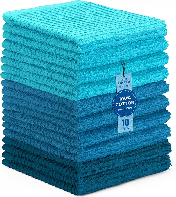 DecorRack 10 Pack 100% Cotton Bar Mops, 12 x 12 inch Kitchen Dish Cloths by DecorRack