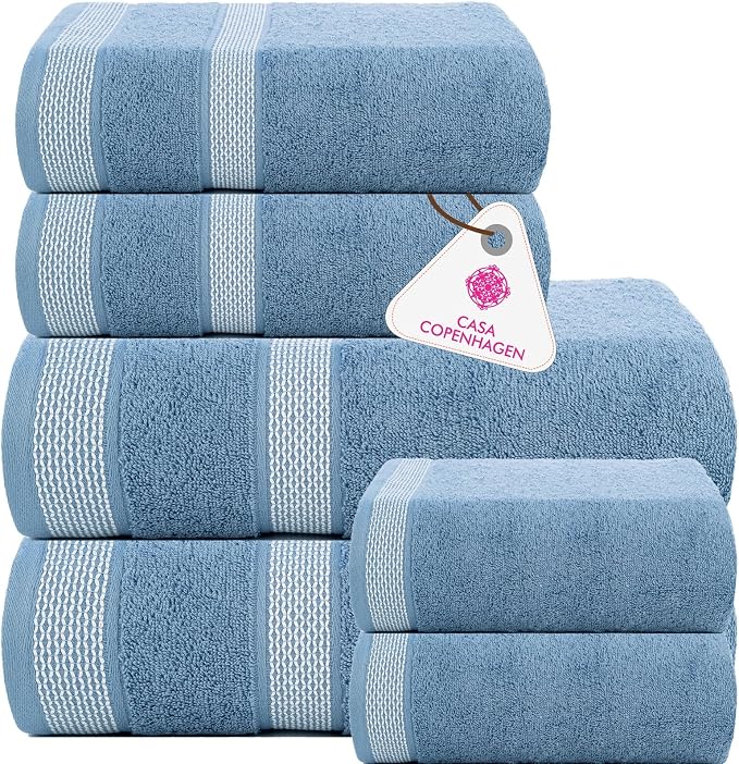 CASA COPENHAGEN Solitaire 6Pcs 100% Egyptian Cotton Large Designer Towels Gift by CASACOPENHAGEN