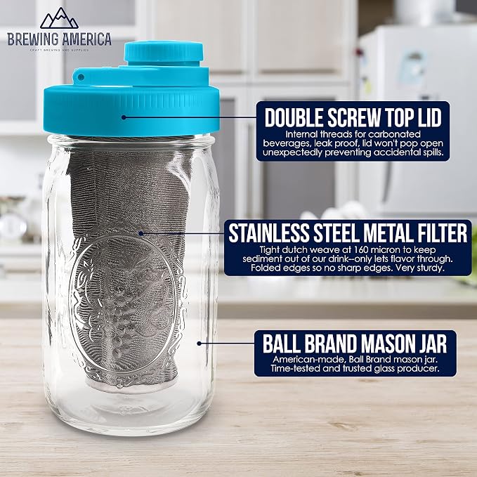 Brewing America Mason Jar Cold Brew Coffee Maker Infuser: Made in USA Wide - Image 2