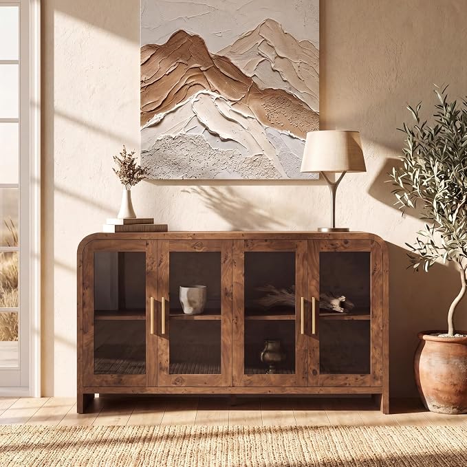 Curved Buffet Storage Cabinet, 59.7" Modern Sideboard - Image 3