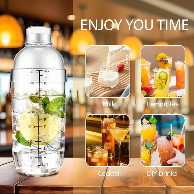 Plastic Cocktail Shaker with Measuring Scale 24oz, Leak-Proof & - Image 7