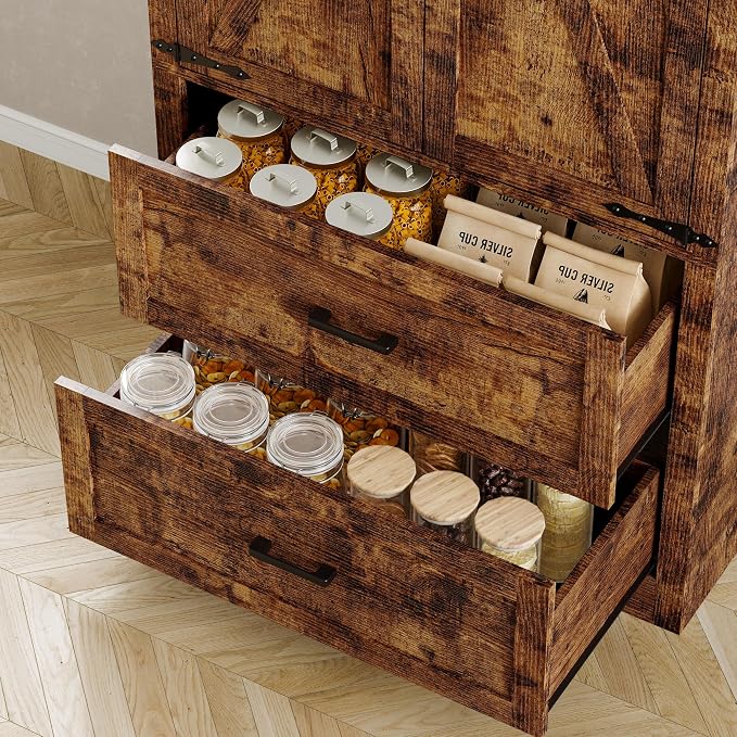 BORNOON Pantry Organizers and Storage Cabinet, 71” Barn Door White Kitchen - Image 6