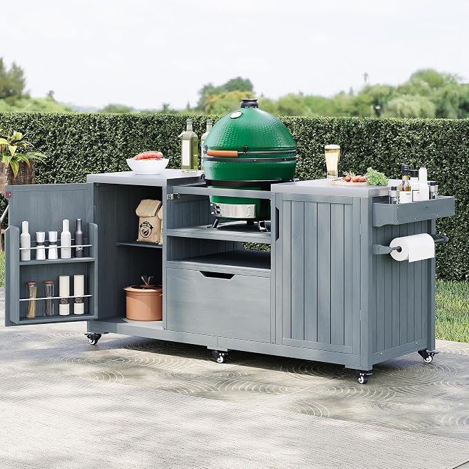 Merax Outdoor Kitchen Island for Big Green Egg Grills, 66.5" Wood Kitchen Island - Image 2