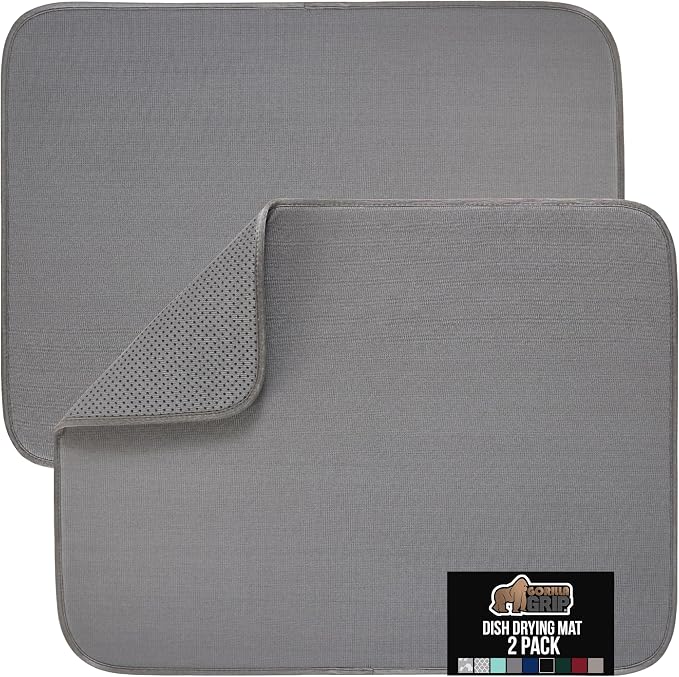 GORILLA GRIP Ultra Water Absorbent Microfiber Dish Drying Mat, 2 PK, Slip by Unknown