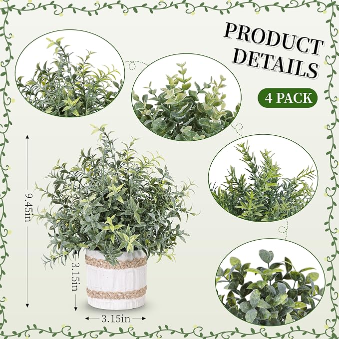 Der Rose 4 Pack Farmhouse Fake Plants Artificial Plants Indoor - Image 3