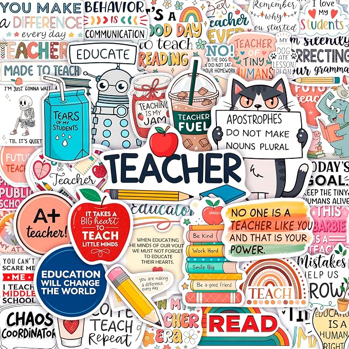 100Pcs Funny Teacher Stickers for Laptop, Water Bottles and Planner by BulbaCraft