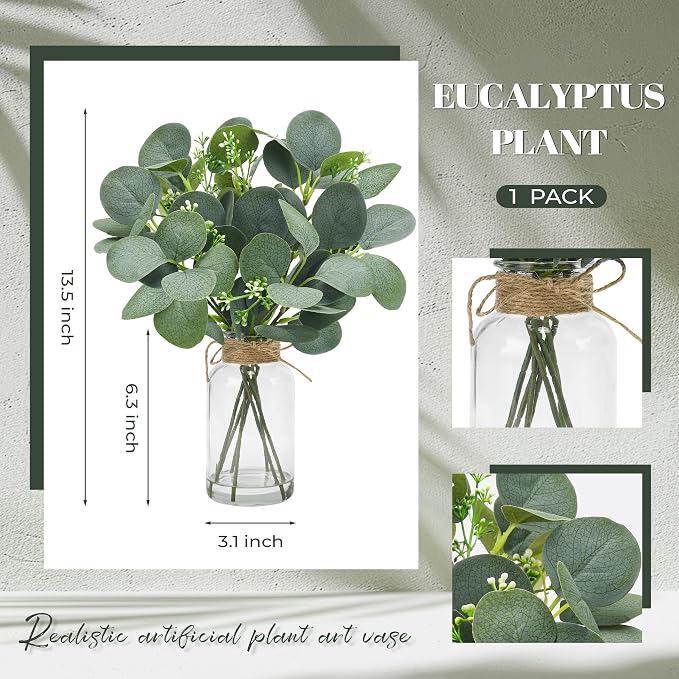 Der Rose 13.5" Fake Plants for Bathroom Decor Artificial Eucalyptus Stems in - Image 3
