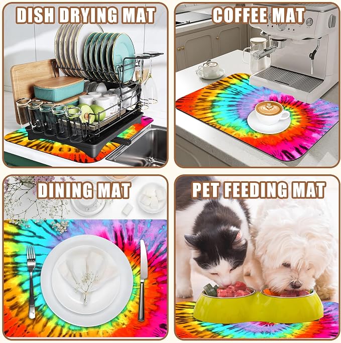 Dish Drying Mat Colorful Tie Dye Coffee Bar Mat - Image 7