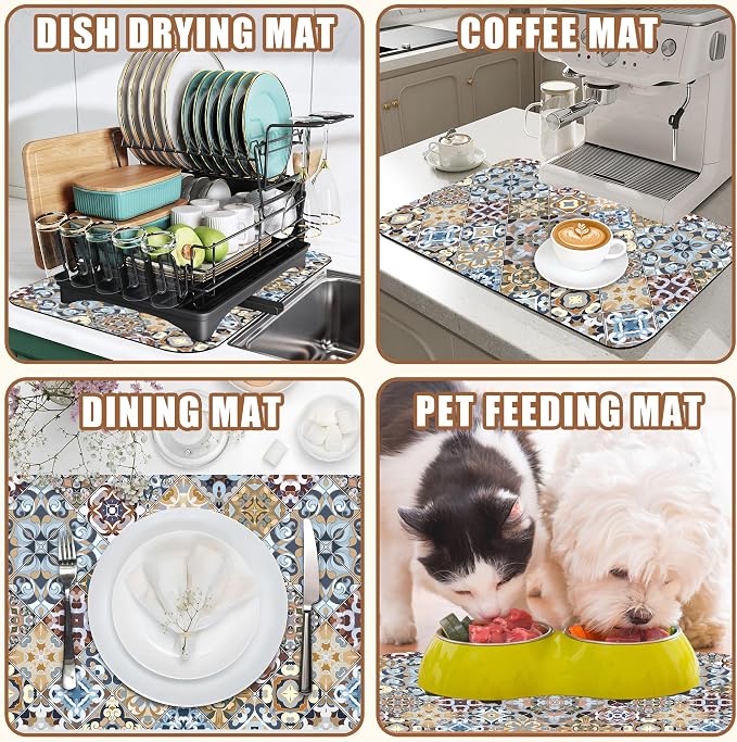 Retro Colorful Tiles Dish Drying Mat - Image 7