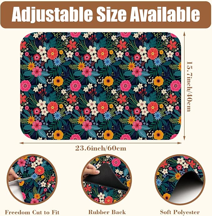 Dish Drying Mat Colorful Flowers and Leaves Coffee Bar Mat - Image 2