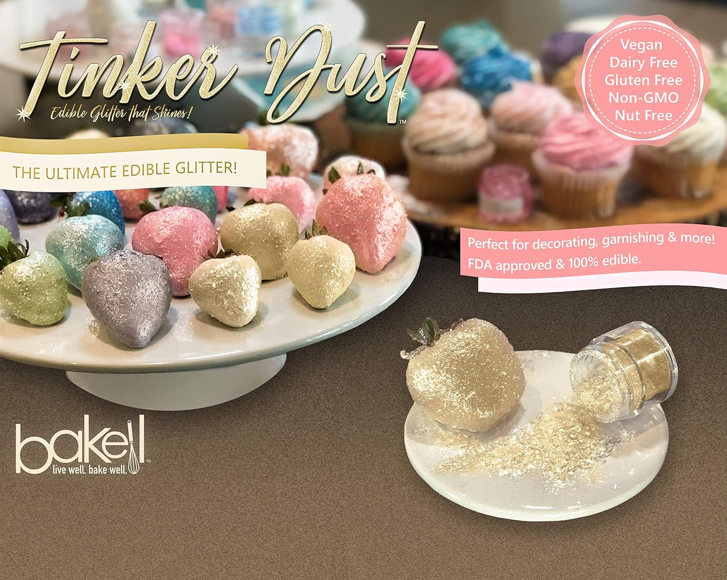 Bakell - Tinker Dust Sunflower Yellow Edible Glitter (25g 1x Jar) for Cakes, Cupcakes, Cake Pops and Beverages