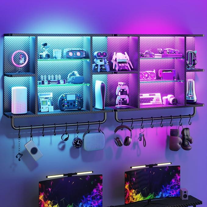 REIBII 34" Gaming Floating Shelves, LED Wall Mounted Shelf - Image 4