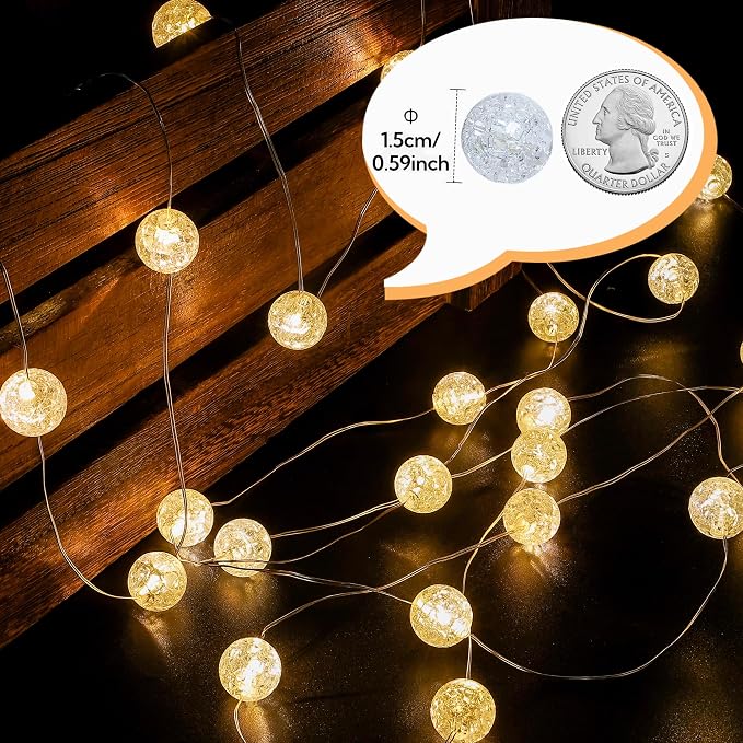 Globe String Lights, 10FT 30 LED Decorative Christmas Lights, 8 Modes Crystal - Image 5