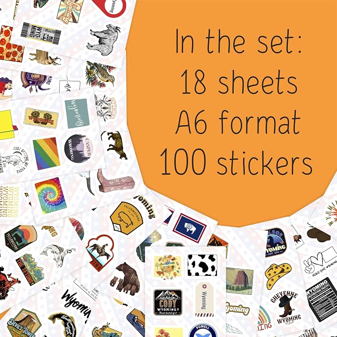 100Pcs Wyoming Sticker for Water Bottle and Laptop - Image 2