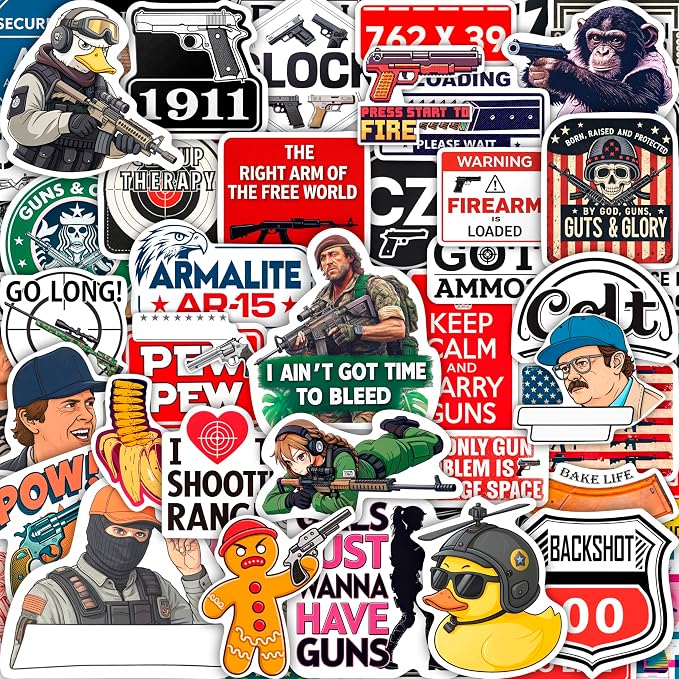 100Pcs Firearm Stickers and Decals, Gun & Tactical Stickers Pack- Military by BulbaCraft