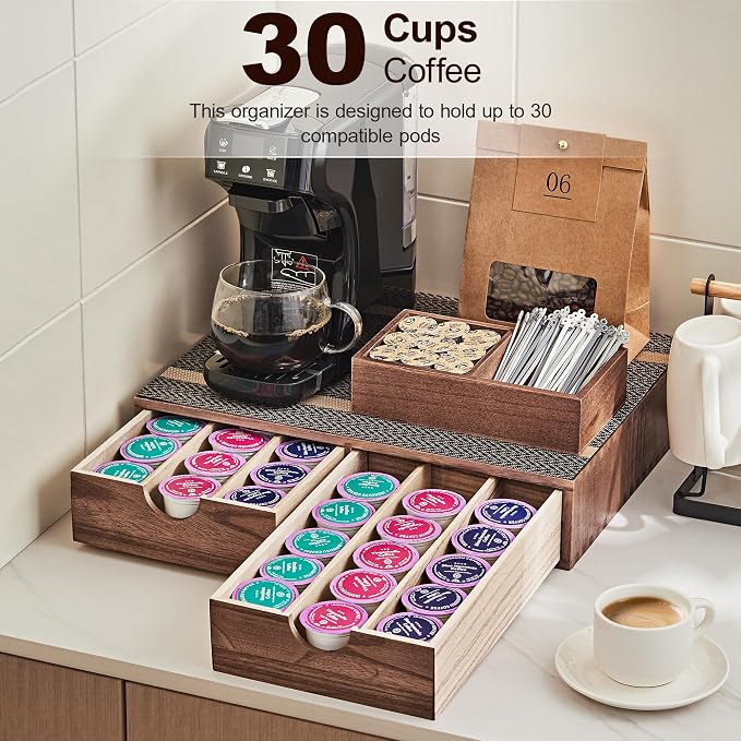 SMARTAKE Wooden K Cup Organizer Coffee Pod Storage Box, Coffee Pod Tea - Image 3