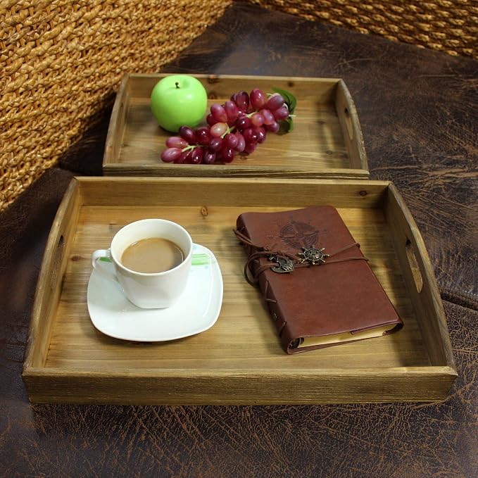 CVHOMEDECO. Primitives Wooden Nesting Tray Country Farmhouse Wood Serving Tray - Image 3
