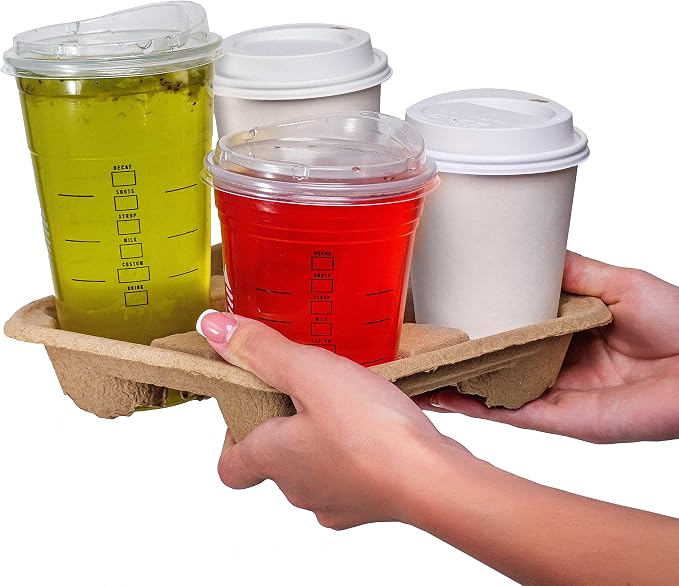 4 Cup Carrier Tray, No-Mess Disposable Holder, Biodegradable, Eco-Friendly - Image 2