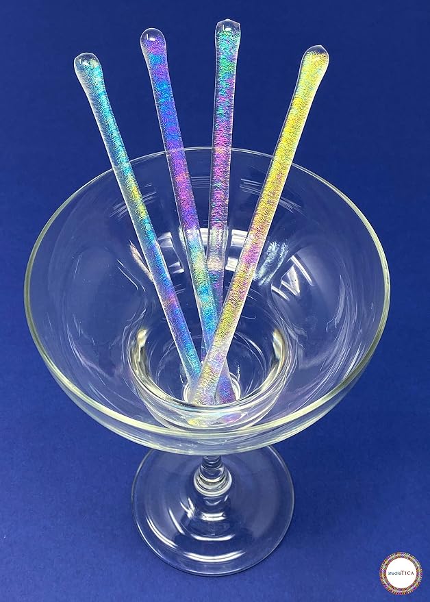 studioTica Handmade Glass Swizzle Sticks: Frosted Fire, Cocktail + Hiball - Image 3