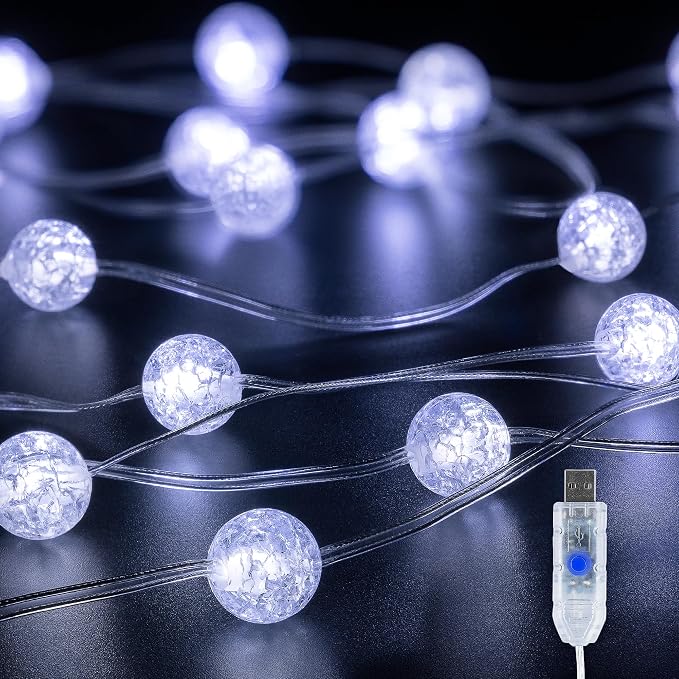 Upgrade Globe String Lights, 10FT 30 LED USB Fairy Lights, 8 Modes Crystal by BEEWIN