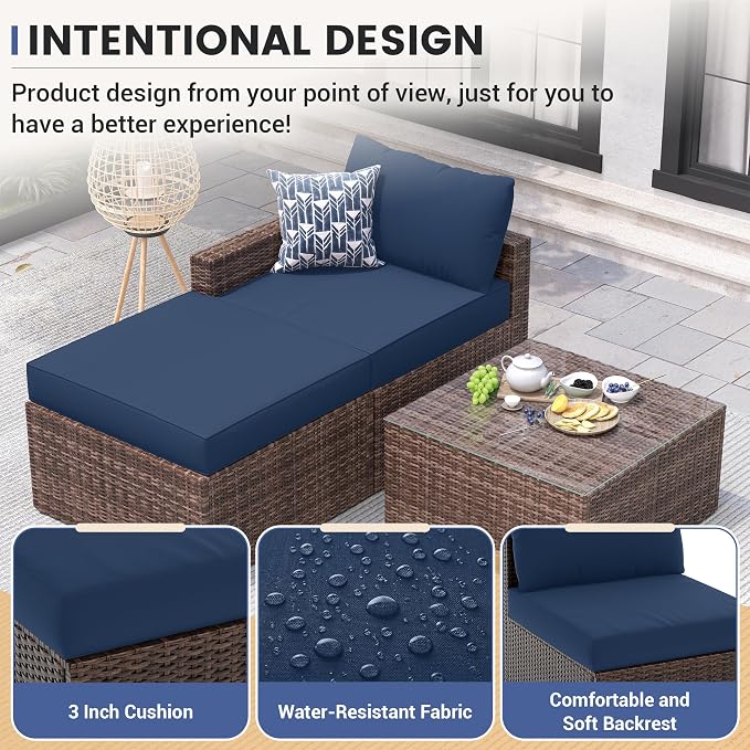 UDPATIO 5 Piece Patio Furniture Set, All-Weather Wicker Outdoor Sectional Sofa - Image 4