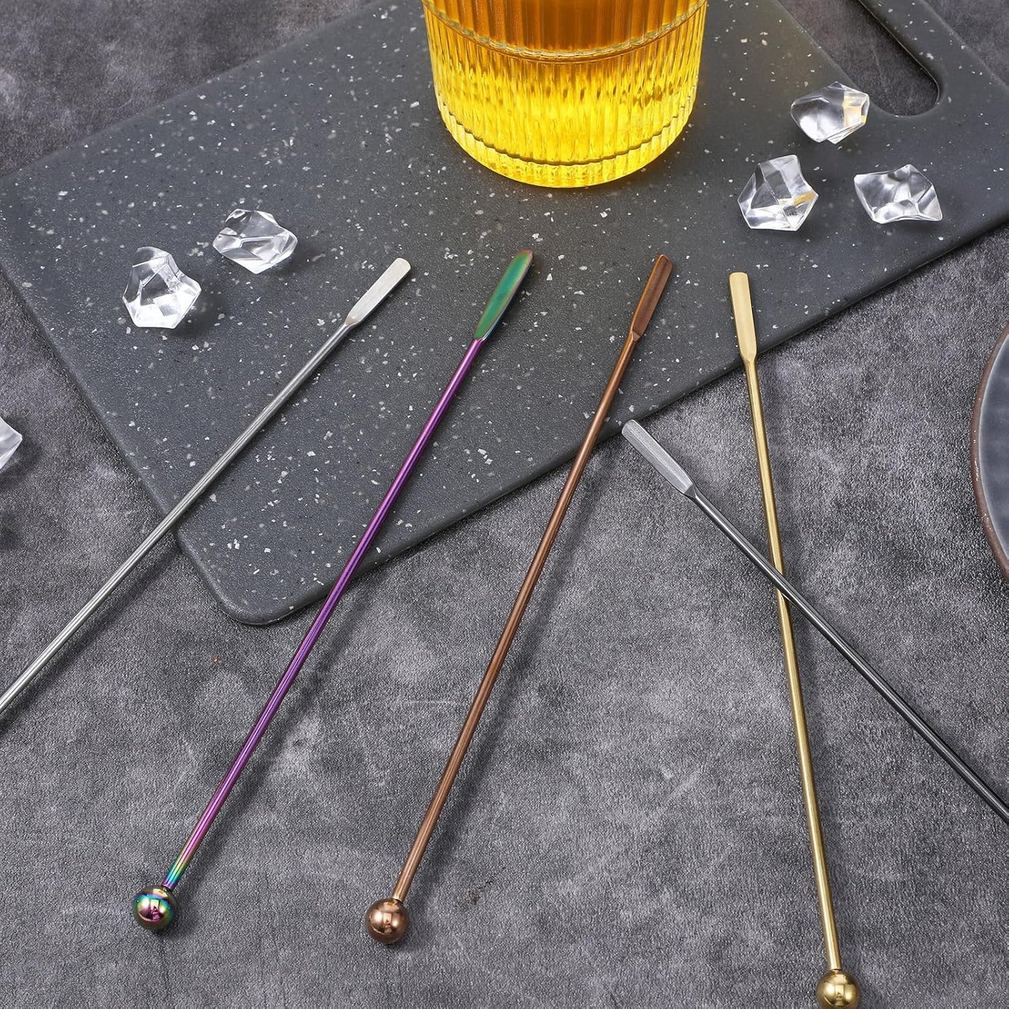 10Pcs Coffee Stir Sticks, Reusable Stir Sticks for Coffee Bar, Cocktail Drink Stirrer Spoon with Small Rectangular Paddles, Stainless Steel Swizzle Stick for Cocktails