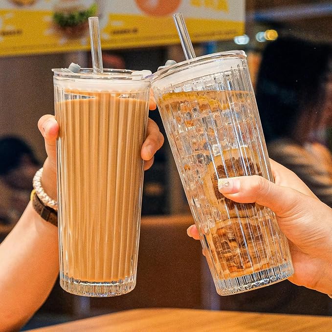 20oz Glass Tumblers with Lids and Straws - Image 2