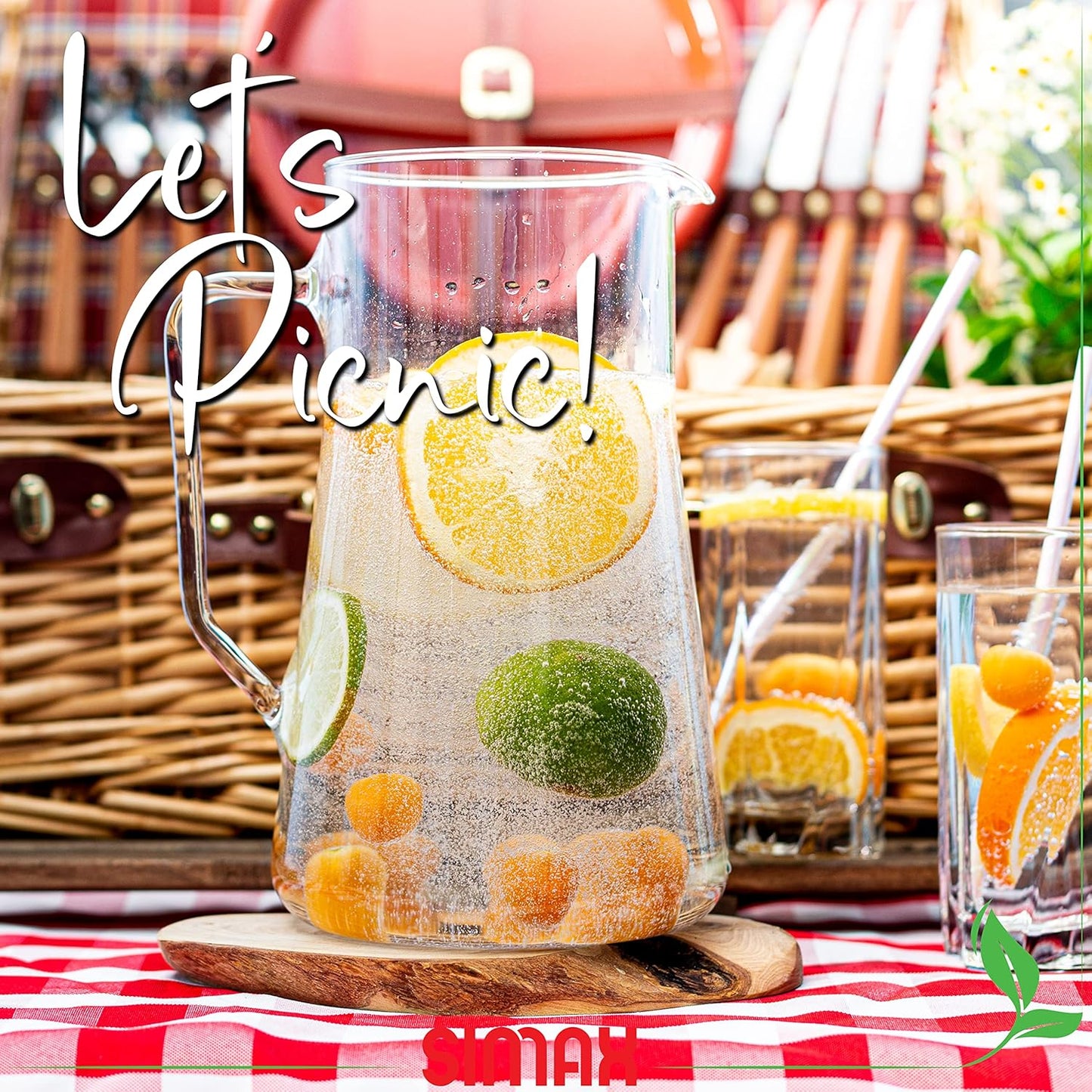 Simax Large Glass Pitcher With Spout, 2.5 Quart (80 Ounce) Borosilicate Glass Iced Tea Pitchers with Handle, Angled Cylinder Design, Glass Water Pitcher,