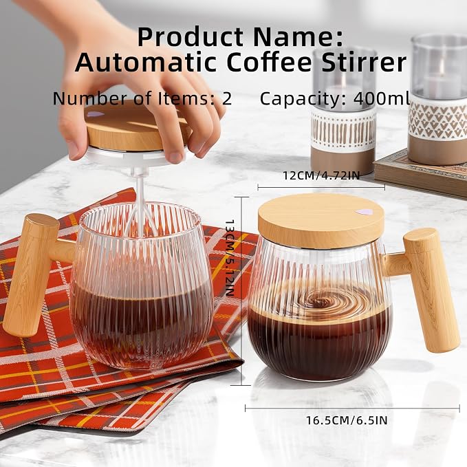 Mihoho Electric Self Stirring Coffee Mug 2Pcs Set, 400ml Mixing Mug, High Speed - Image 3