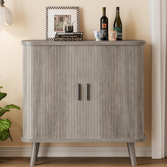 Sideboard Buffet Cabinet with Sliding Door, 31.5" Wide Fluted Modern Accent - Image 7