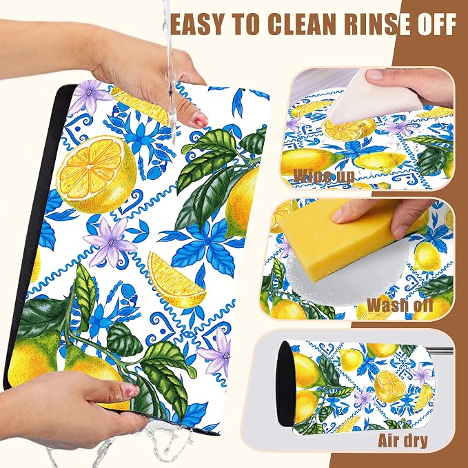 Lemon Fruit and Purple Flower Coffee Mat Absorbent Dish Drying Mat - Image 5