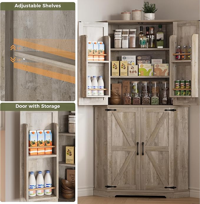 IRONCK Corner Cabinet, 6-Tier Farmhouse Pantry - Image 5
