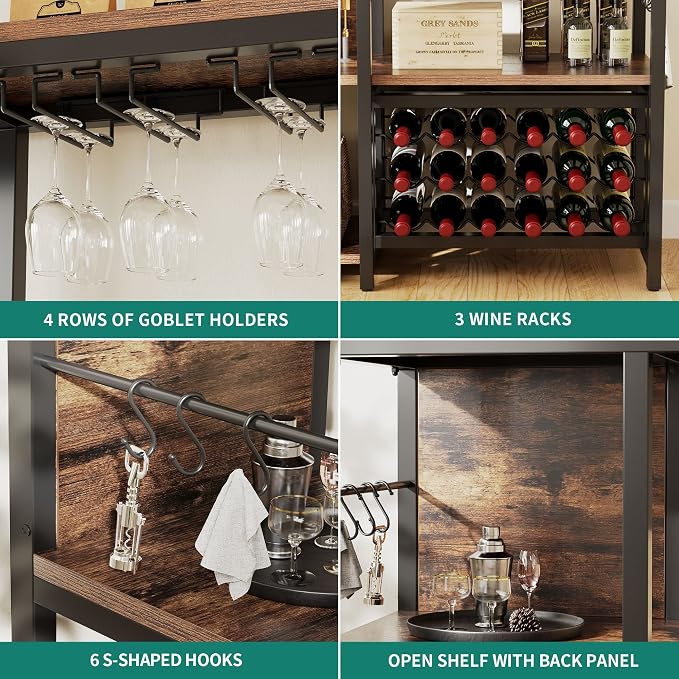 YITAHOME Kitchen Microwave Bakers Stand Wine Rack Coffee Bar Storage - Image 4