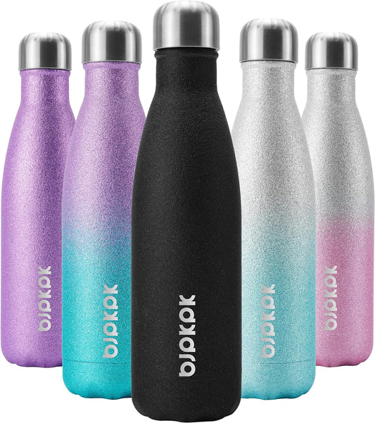 BJPKPK Insulated Water Bottles 17oz Stainless Steel Sports Water Bottles Keep Cold for 24 Hours and Hot for 12 Hours,BPA Free Water Bottl,Glitter Black