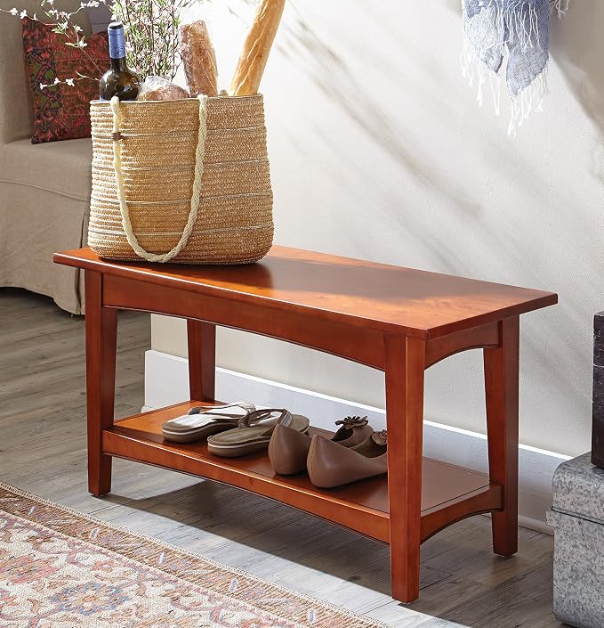 Shaker Cottage Bench in Cherry – Entryway Furniture, Shoes Shelf, Coffee Table - Image 2