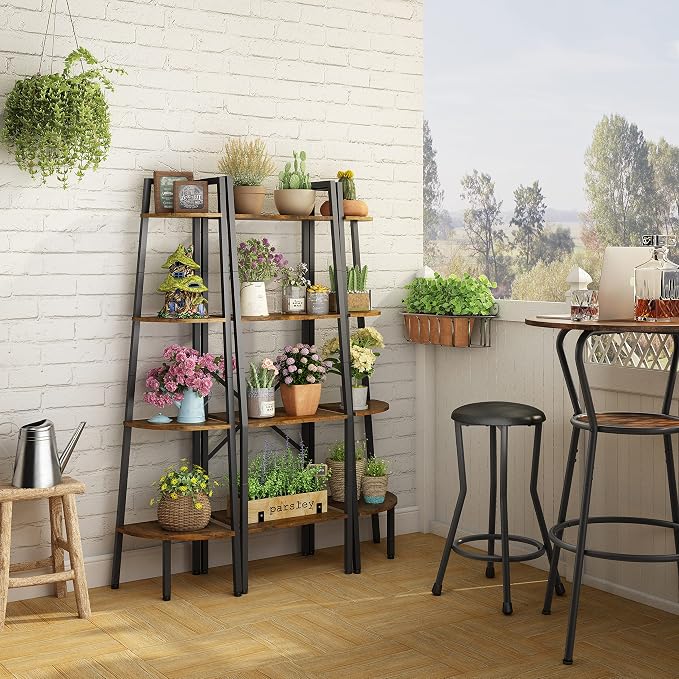 Hoctieon Corner Shelf, 4-Tier Corner Bookshelf, Rustic Ladder Shelf, Industrial - Image 3
